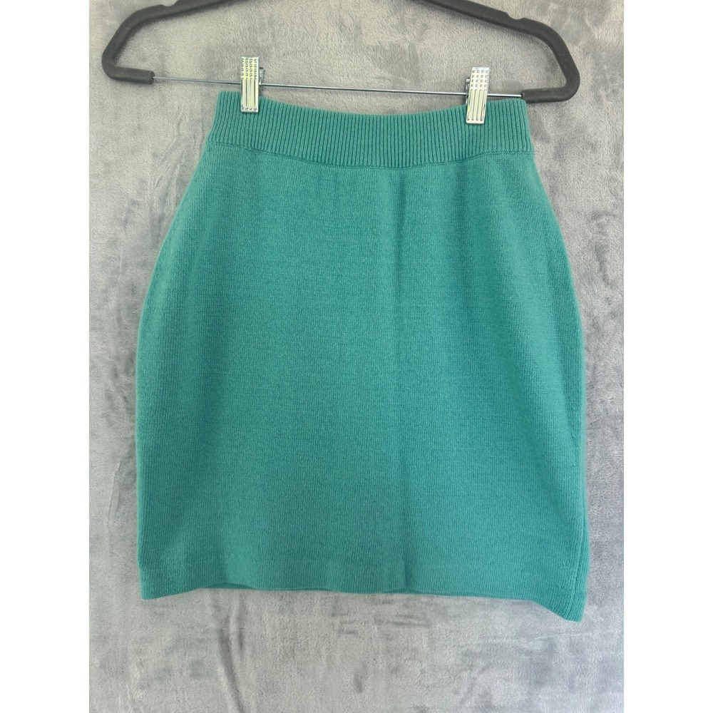 Chanel Vintage Cashmere Skirt Suit Teal Green Gold CC Buttons Scotland Sz 8 10 - Picture 10 of 13